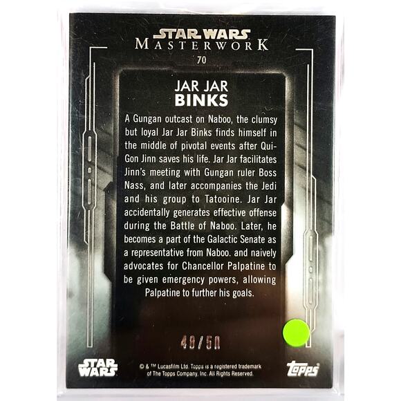 Topps Star Wars Masterwork #70 JAR JAR BINKS Purple Parallel 48/50, See Pics! - Picture 2 of 3